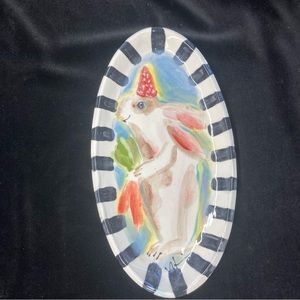 Handmade Ceramic Serving Tray “Bunny With Carrots “10.5” x5.5”Original Design